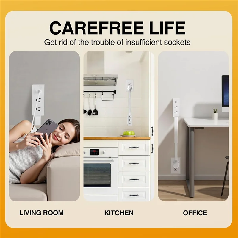 JHD 2 AC Outlet Extender Feature USB-A,USB-C- 22" for to 27" Extension, US Plug for Reachable Spaces