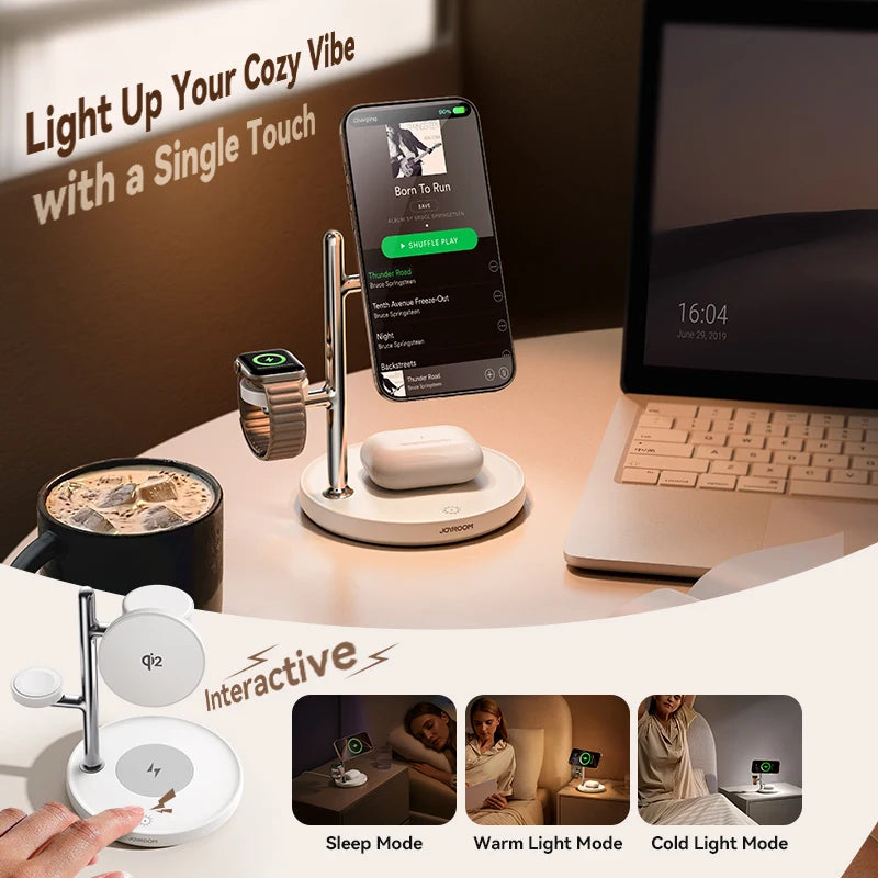Joyroom Qi2 Fast 15W Wireless Phone Charger 4-In-1 Magnetic Charging Station for Iphone 16-12 Series for Iwatch for Airpods