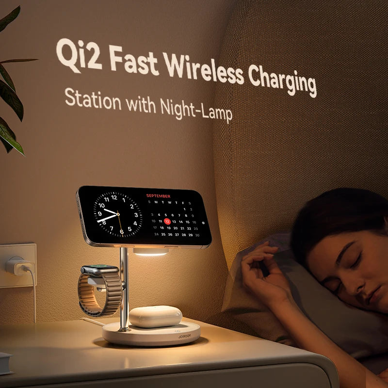 Joyroom Qi2 Fast 15W Wireless Phone Charger 4-In-1 Magnetic Charging Station for Iphone 16-12 Series for Iwatch for Airpods