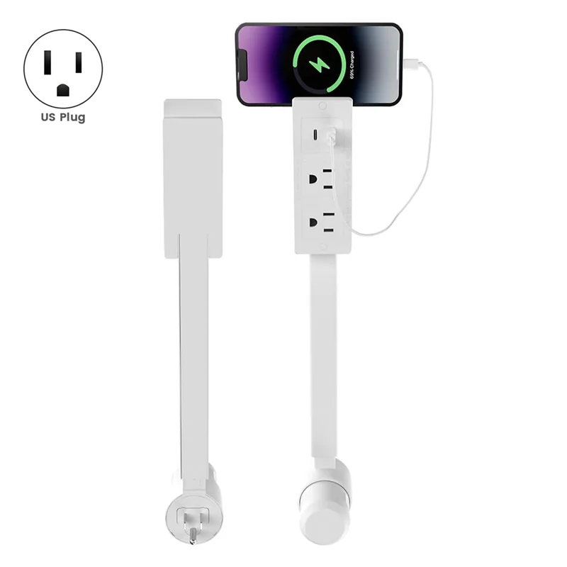 JHD 2 AC Outlet Extender Feature USB-A,USB-C- 22" for to 27" Extension, US Plug for Reachable Spaces