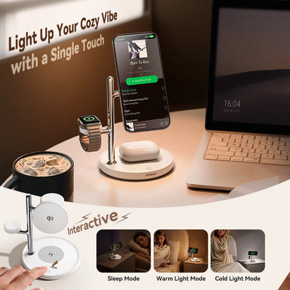 Joyroom Qi2 Fast 15W Wireless Phone Charger 4-In-1 Magnetic Charging Station for Iphone 16-12 Series for Iwatch for Airpods